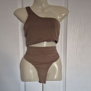 Myra Swim One-Shoulder Brown Bikini Set